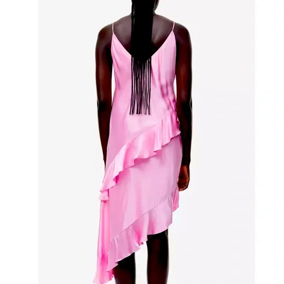 NWT H&M Flounced Satin Slip Dress - Picture 5 of 8